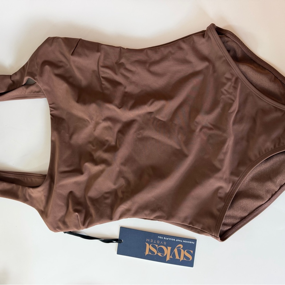 Stylest DreamSculpt Square Neck Brown One-Piece Swimsuit - Picture 3 of 6